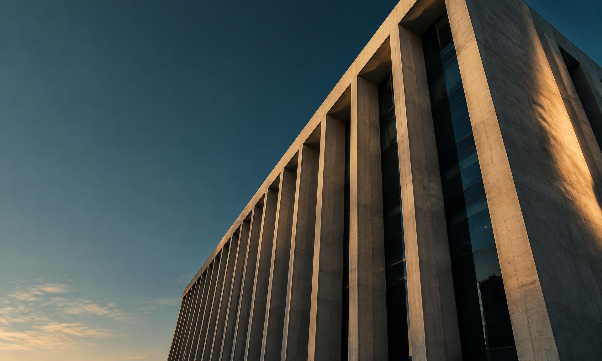 Arquitetura contemporânea iluminada pelo fim de tarde